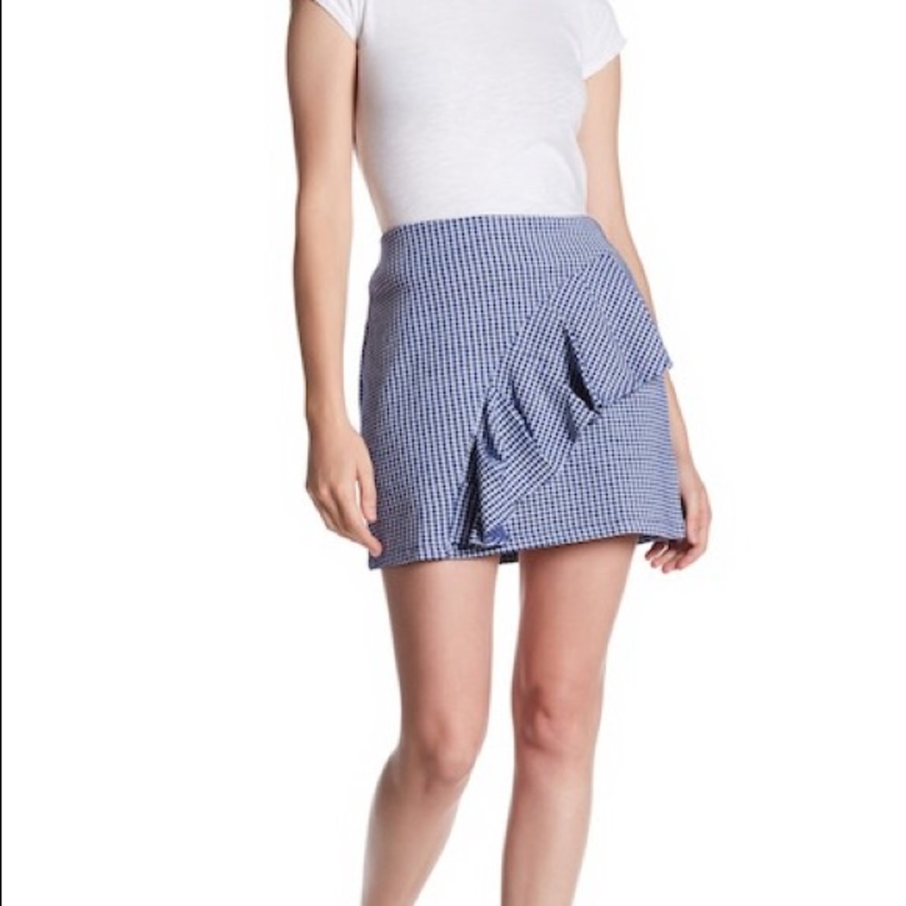 Gingham blue white ruffle mini skirt